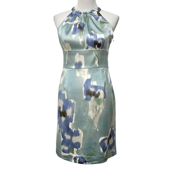 Ann Taylor Silk Dress Watercolor Floral Halter Sleeveless Sheath sz 4 Petite - Picture 1 of 9